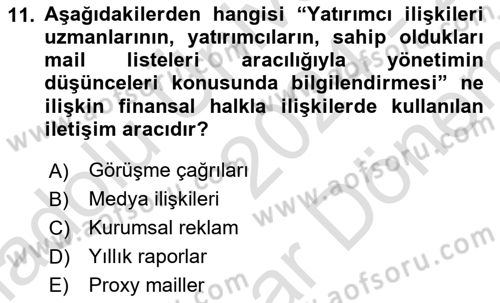 Halkla İlişkilerde Güncel Kavramlar 2 Dersi 2024 - 2025 Yılı (Final) Dönem Sonu Sınav Soruları 11. Soru