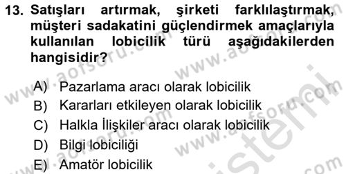 Halkla İlişkilerde Güncel Kavramlar 2 Dersi 2024 - 2025 Yılı (Final) Dönem Sonu Sınav Soruları 13. Soru