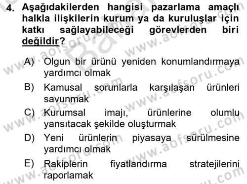 Halkla İlişkilerde Güncel Kavramlar 2 Dersi 2024 - 2025 Yılı (Final) Dönem Sonu Sınav Soruları 4. Soru