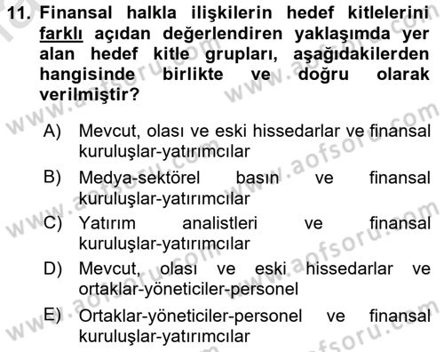 Halkla İlişkilerde Güncel Kavramlar 2 Dersi 2024 - 2025 Yılı Yaz Okulu Sınav Soruları 11. Soru