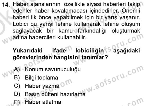 Halkla İlişkilerde Güncel Kavramlar 2 Dersi 2024 - 2025 Yılı Yaz Okulu Sınav Soruları 14. Soru