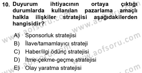 Halkla İlişkilerde Güncel Kavramlar 2 Dersi 2025 - 2026 Yılı (Vize) Ara Sınav Soruları 10. Soru