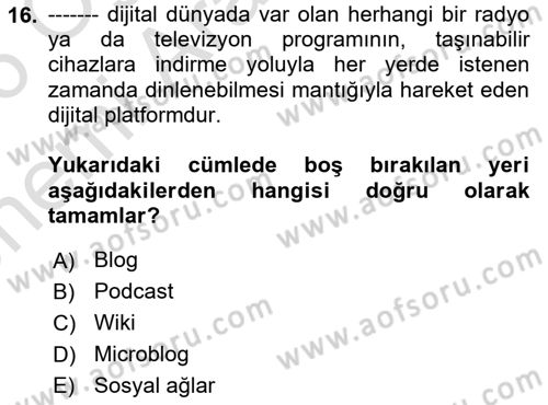 Halkla İlişkilerde Güncel Kavramlar 2 Dersi 2025 - 2026 Yılı (Vize) Ara Sınav Soruları 16. Soru