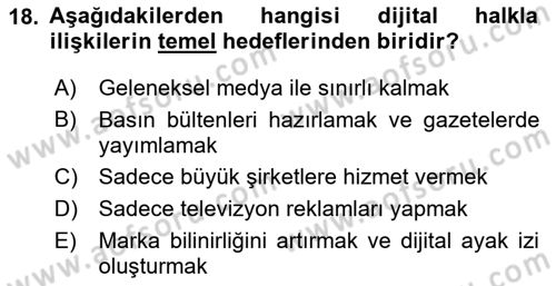 Halkla İlişkilerde Güncel Kavramlar 2 Dersi 2025 - 2026 Yılı (Vize) Ara Sınav Soruları 18. Soru