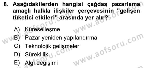 Halkla İlişkilerde Güncel Kavramlar 2 Dersi 2025 - 2026 Yılı (Vize) Ara Sınav Soruları 8. Soru