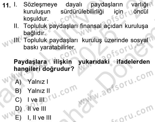 Halkla İlişkilerde Güncel Kavramlar 2 Dersi 2025 - 2026 Yılı (Final) Dönem Sonu Sınav Soruları 11. Soru