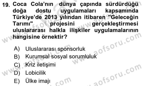 Halkla İlişkilerde Güncel Kavramlar 2 Dersi 2025 - 2026 Yılı (Final) Dönem Sonu Sınav Soruları 19. Soru