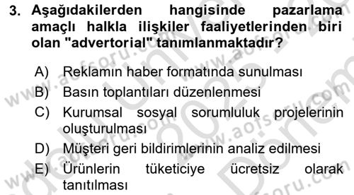 Halkla İlişkilerde Güncel Kavramlar 2 Dersi 2025 - 2026 Yılı (Final) Dönem Sonu Sınav Soruları 3. Soru