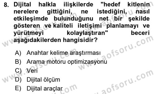 Halkla İlişkilerde Güncel Kavramlar 2 Dersi 2025 - 2026 Yılı (Final) Dönem Sonu Sınav Soruları 8. Soru