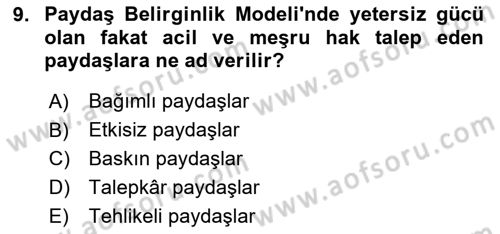 Halkla İlişkilerde Güncel Kavramlar 2 Dersi 2025 - 2026 Yılı (Final) Dönem Sonu Sınav Soruları 9. Soru
