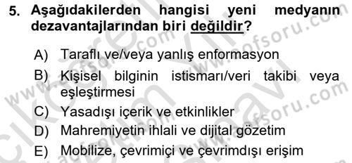 Dijital Halkla İlişkiler Dersi 2021 - 2022 Yılı (Vize) Ara Sınavı 5. Soru