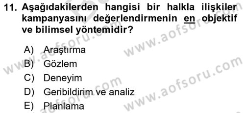 Dijital Halkla İlişkiler Dersi 2021 - 2022 Yılı (Final) Dönem Sonu Sınav Soruları 11. Soru