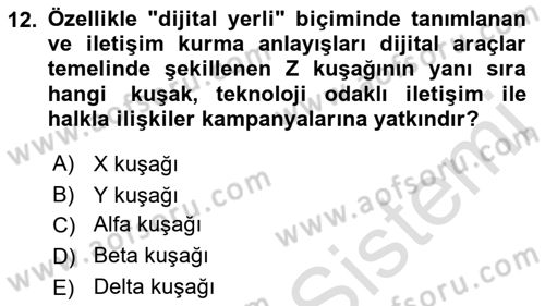 Dijital Halkla İlişkiler Dersi 2021 - 2022 Yılı (Final) Dönem Sonu Sınav Soruları 12. Soru