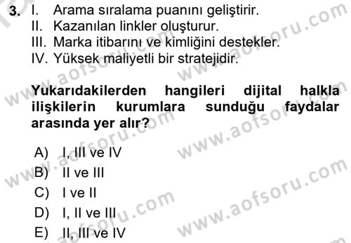 Dijital Halkla İlişkiler Dersi 2022 - 2023 Yılı Yaz Okulu Sınav Soruları 3. Soru