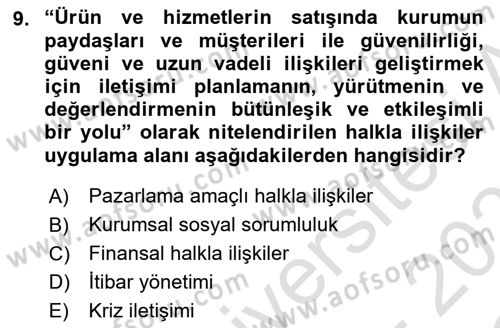 Dijital Halkla İlişkiler Dersi 2022 - 2023 Yılı Yaz Okulu Sınav Soruları 9. Soru