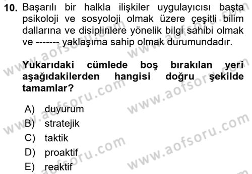 Dijital Halkla İlişkiler Dersi 2023 - 2024 Yılı (Vize) Ara Sınav Soruları 10. Soru