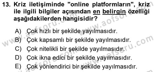 Dijital Halkla İlişkiler Dersi 2024 - 2025 Yılı (Final) Dönem Sonu Sınav Soruları 13. Soru