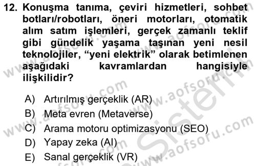 Dijital Halkla İlişkiler Dersi 2024 - 2025 Yılı Yaz Okulu Sınav Soruları 12. Soru