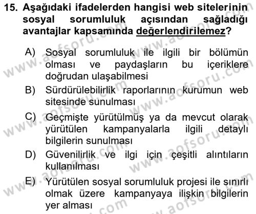Dijital Halkla İlişkiler Dersi 2024 - 2025 Yılı Yaz Okulu Sınav Soruları 15. Soru