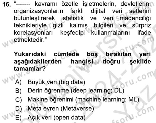 Dijital Halkla İlişkiler Dersi 2024 - 2025 Yılı Yaz Okulu Sınav Soruları 16. Soru