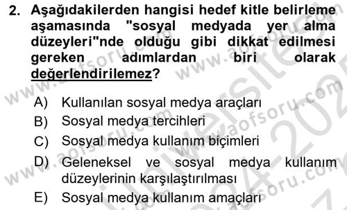 Dijital Halkla İlişkiler Dersi 2024 - 2025 Yılı Yaz Okulu Sınav Soruları 2. Soru