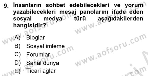 Dijital Halkla İlişkiler Dersi 2024 - 2025 Yılı Yaz Okulu Sınav Soruları 9. Soru
