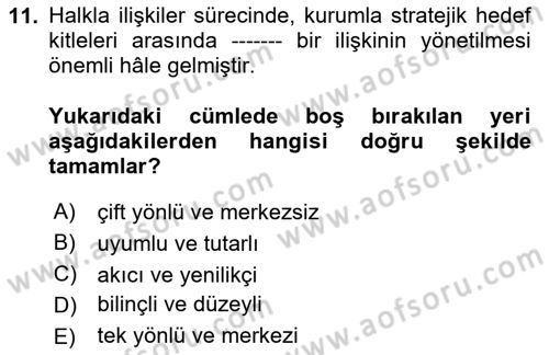 Dijital Halkla İlişkiler Dersi 2025 - 2026 Yılı (Vize) Ara Sınav Soruları 11. Soru