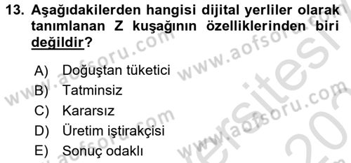 Dijital Halkla İlişkiler Dersi 2025 - 2026 Yılı (Vize) Ara Sınav Soruları 13. Soru
