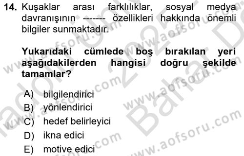 Dijital Halkla İlişkiler Dersi 2025 - 2026 Yılı (Vize) Ara Sınav Soruları 14. Soru