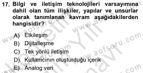 Dijital Halkla İlişkiler Dersi 2025 - 2026 Yılı (Vize) Ara Sınav Soruları 17. Soru
