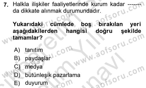 Dijital Halkla İlişkiler Dersi 2025 - 2026 Yılı (Vize) Ara Sınav Soruları 7. Soru