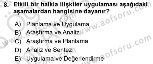 Dijital Halkla İlişkiler Dersi 2025 - 2026 Yılı (Vize) Ara Sınav Soruları 8. Soru