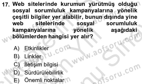 Dijital Halkla İlişkiler Dersi 2025 - 2026 Yılı (Final) Dönem Sonu Sınav Soruları 17. Soru
