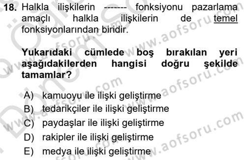 Dijital Halkla İlişkiler Dersi 2025 - 2026 Yılı (Final) Dönem Sonu Sınav Soruları 18. Soru