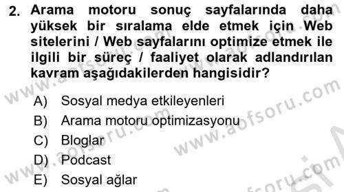 Dijital Halkla İlişkiler Dersi 2025 - 2026 Yılı (Final) Dönem Sonu Sınav Soruları 2. Soru