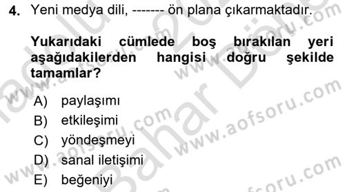 Dijital Halkla İlişkiler Dersi 2025 - 2026 Yılı (Final) Dönem Sonu Sınav Soruları 4. Soru