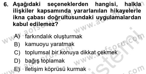Dijital Halkla İlişkiler Dersi 2025 - 2026 Yılı (Final) Dönem Sonu Sınav Soruları 6. Soru