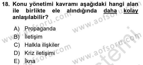 Dijital Halkla İlişkiler Dersi 2025 - 2026 Yılı Yaz Okulu Sınav Soruları 18. Soru