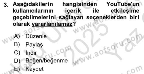 Dijital Halkla İlişkiler Dersi 2025 - 2026 Yılı Yaz Okulu Sınav Soruları 3. Soru