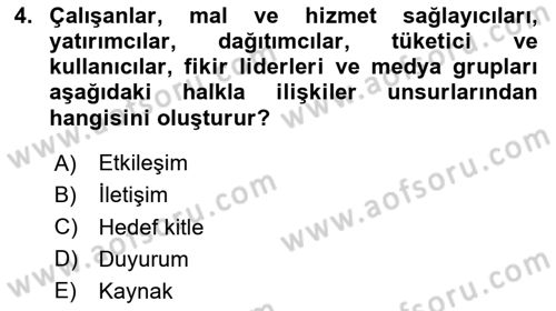 Dijital Halkla İlişkiler Dersi 2025 - 2026 Yılı Yaz Okulu Sınav Soruları 4. Soru