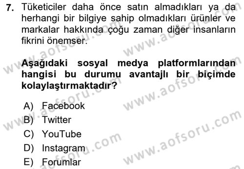 Dijital Halkla İlişkiler Dersi 2025 - 2026 Yılı Yaz Okulu Sınav Soruları 7. Soru