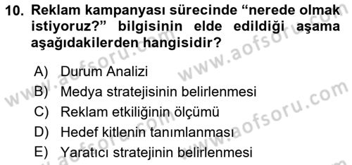 Reklamda Yaratıcılık Dersi 2021 - 2022 Yılı (Vize) Ara Sınav Soruları 10. Soru
