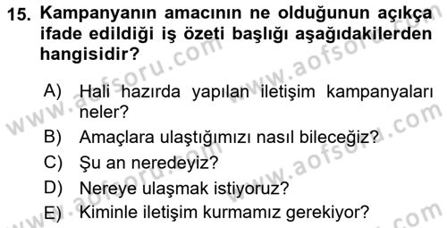 Reklamda Yaratıcılık Dersi 2021 - 2022 Yılı (Vize) Ara Sınav Soruları 15. Soru