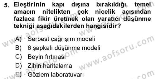 Reklamda Yaratıcılık Dersi 2021 - 2022 Yılı (Vize) Ara Sınav Soruları 5. Soru