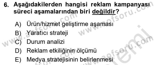 Reklamda Yaratıcılık Dersi 2021 - 2022 Yılı (Vize) Ara Sınav Soruları 6. Soru
