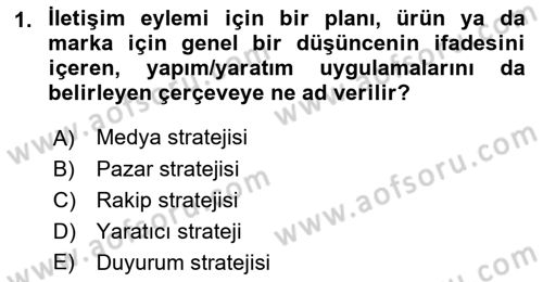 Reklamda Yaratıcılık Dersi 2021 - 2022 Yılı (Final) Dönem Sonu Sınav Soruları 1. Soru