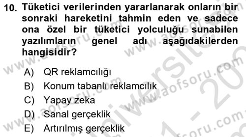 Reklamda Yaratıcılık Dersi 2021 - 2022 Yılı (Final) Dönem Sonu Sınav Soruları 10. Soru