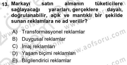 Reklamda Yaratıcılık Dersi 2021 - 2022 Yılı (Final) Dönem Sonu Sınav Soruları 13. Soru