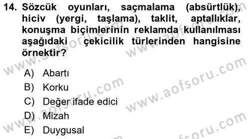 Reklamda Yaratıcılık Dersi 2021 - 2022 Yılı (Final) Dönem Sonu Sınav Soruları 14. Soru