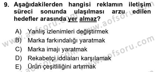 Reklamda Yaratıcılık Dersi 2021 - 2022 Yılı (Final) Dönem Sonu Sınav Soruları 9. Soru